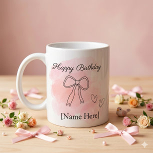Personalised Birthday Pink Coquette Bow Mug