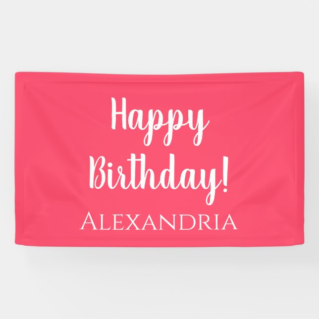 Personalised Birthday Pink Red Happy Birthday Banner (Horizontal)