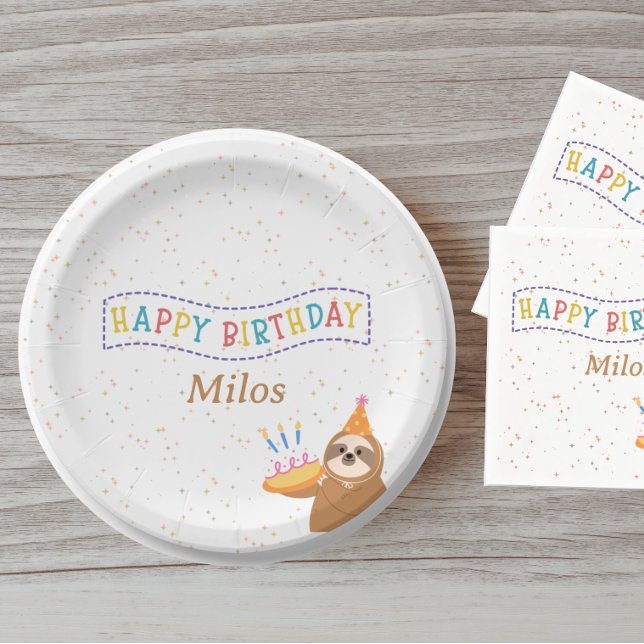 Personalised Birthday Plate Sloth Party Design (Creator Uploaded)