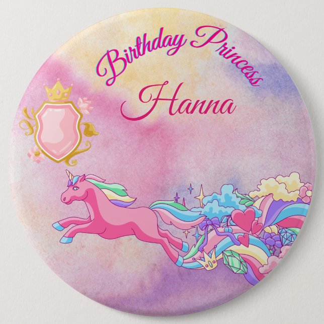Personalised Birthday Princess Button (Front)