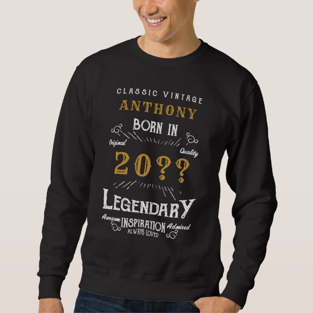 Personalised Birthday Retro Vintage Monogram Black Sweatshirt (Front)