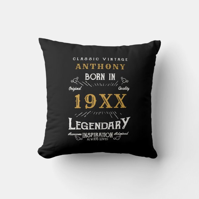 Personalised Birthday Retro Vintage Monogram Cushion (Front)