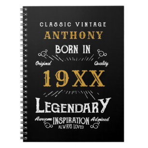 Personalised Birthday Retro Vintage Monogram Notebook