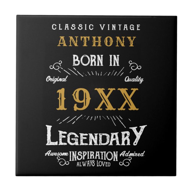 Personalised Birthday Retro Vintage Monogram Tile (Front)