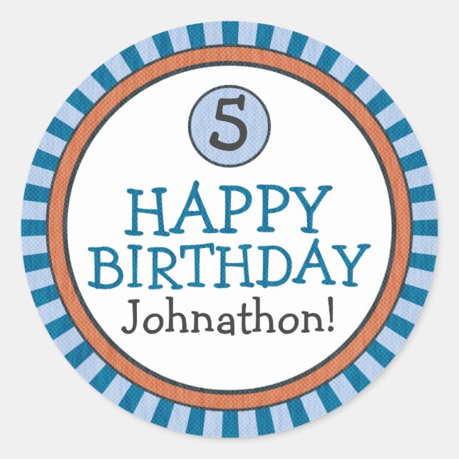 Personalised Birthday Stickers - Blue & Orange (Front)