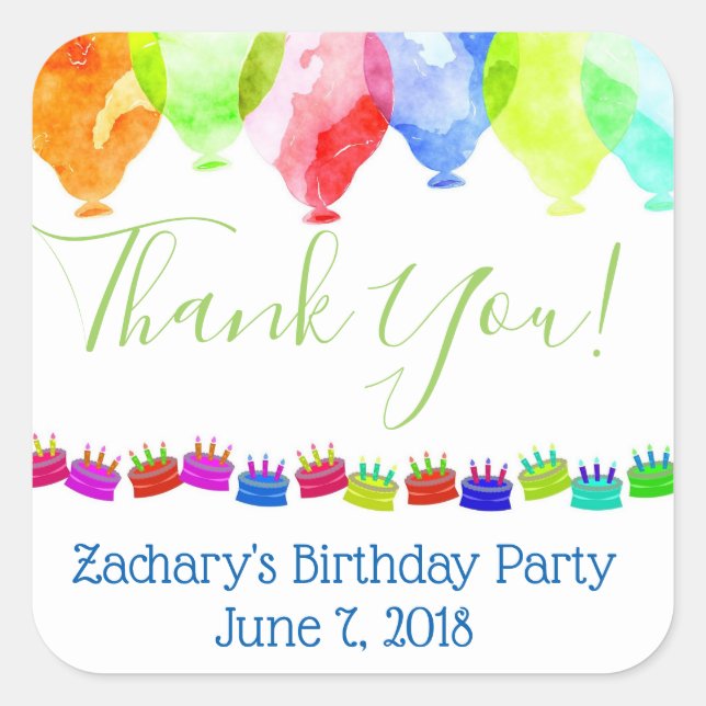 Personalised Birthday thank you stickers (Front)