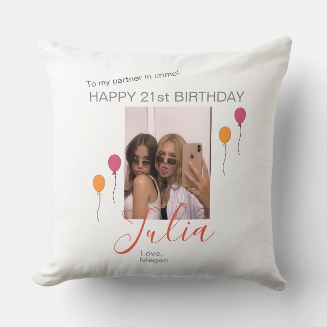 Personalised Birthday Throw Pillow for Your Bestie (Front)
