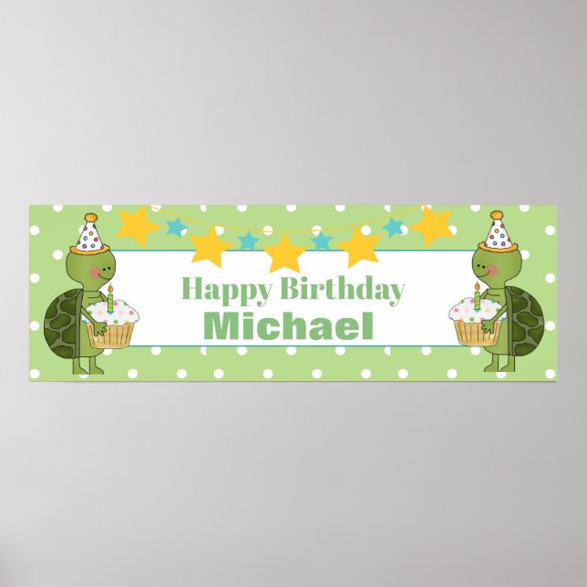 Personalised Birthday Turtle Banner Poster (Front)