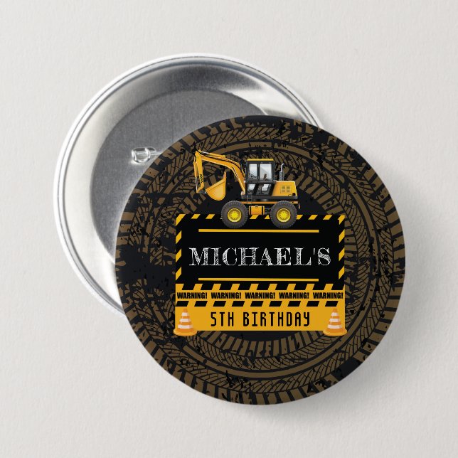 Personalised Birthday Under Construction 7.5 Cm Round Badge (Front & Back)