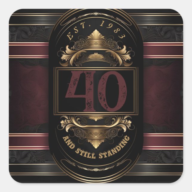 Personalised Birthday Vintage Black Gold Burgandy Square Sticker (Front)