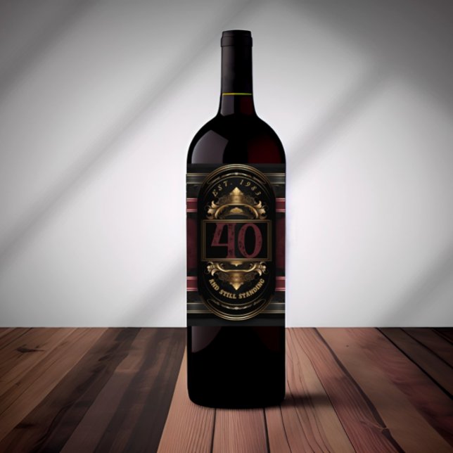 Personalised Birthday Vintage Black Gold Burgandy Wine Label (Creator Uploaded)