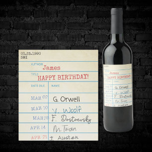 Personalised Birthday Vintage Library Card  Wine Label