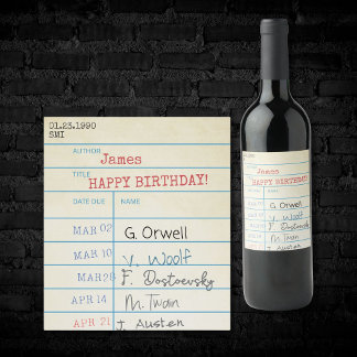Personalised Birthday Vintage Library Card Wine Label