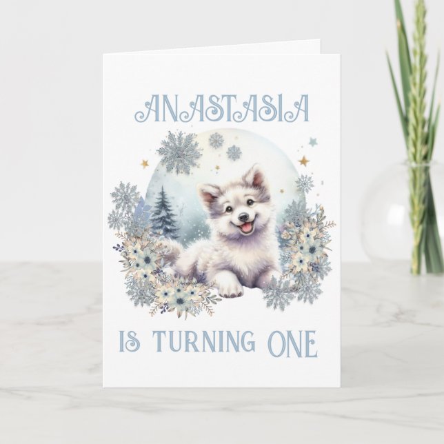 Personalised Birthday Winter theme woodland wolf Invitation (Front)