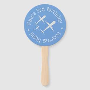 Personalised Birthday Wish Aeroplanes Elegant Blue Hand Fan