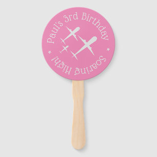 Personalised Birthday Wish Aeroplanes Elegant Pink Hand Fan