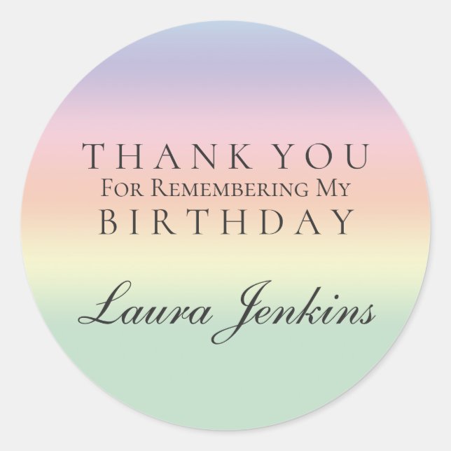 Personalised BirthdayThank You Rainbow Watercolor Classic Round Sticker (Front)
