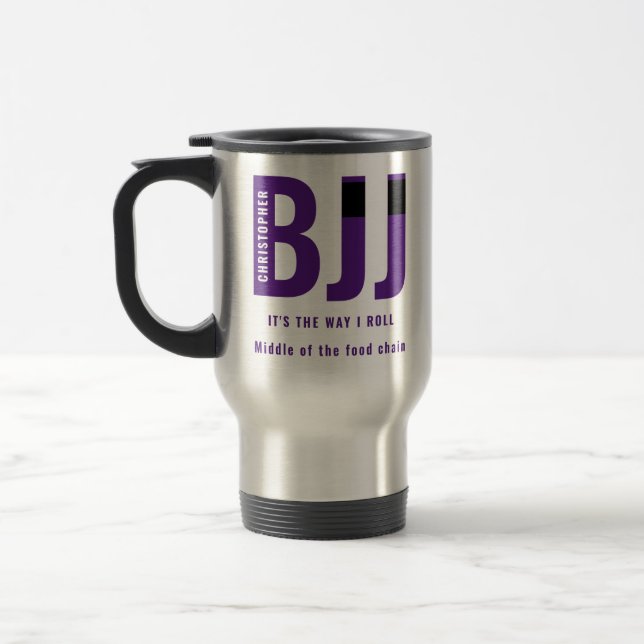 Personalised BJJ Way I Roll Jiu Jitsu Purple Belt Travel Mug (Left)
