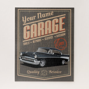Personalised Black 1957 Chevy Garage Jigsaw Puzzle