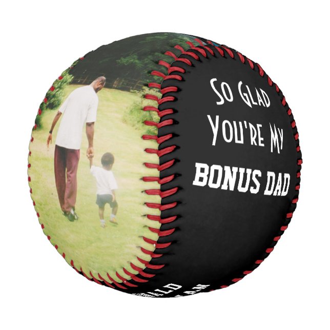 Personalised Black 2 Photo BONUS DAD  Baseball (Angled)