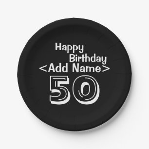 Personalised Black 50th Birthday Paper Plate