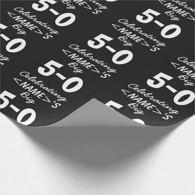 Personalised Black 50th Birthday Wrapping Paper (Corner)