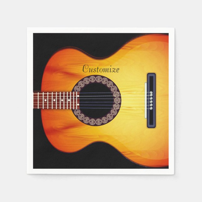 Personalised Black Acoustic Guitar 2 Napkin (Front)