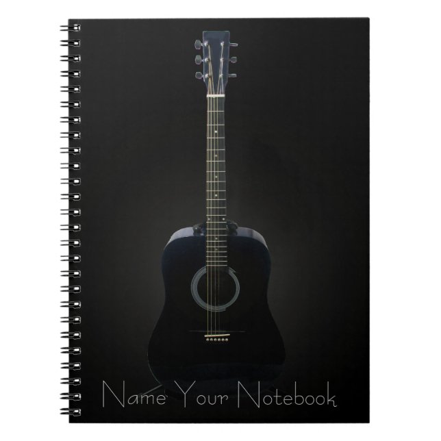 Personalised Black Acoustic Guitar Music Notebook (Front)