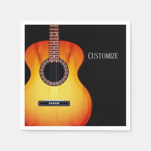 Personalised Black Acoustic Guitar Napkin (Front)