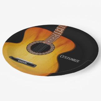 Personalised Black Acoustic Guitar Paper Plate