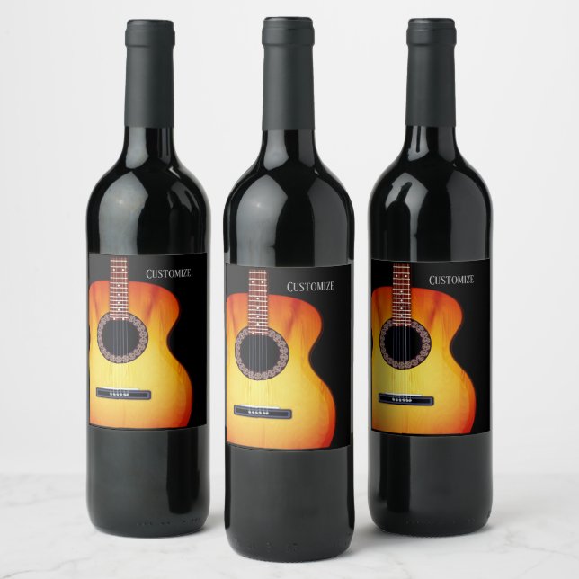 Personalised Black Acoustic Guitar Wine Label (Bottles)