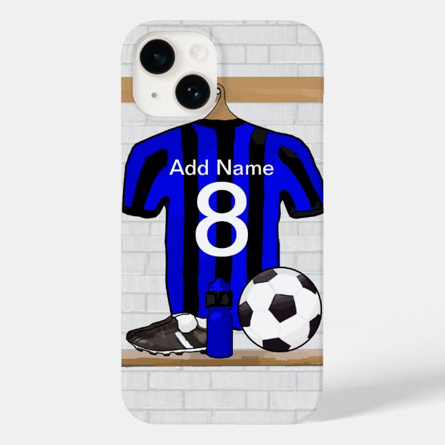 Personalised Black and blue football soccer Jersey Case-Mate iPhone Case (Back)