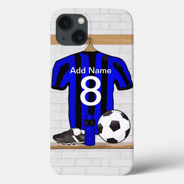 Personalised Black and blue football soccer Jersey Case-Mate iPhone Case (Back)