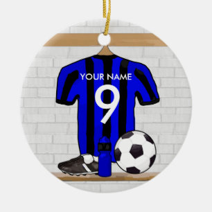 Personalised Black and blue football soccer Jersey Ceramic Tree Decoration