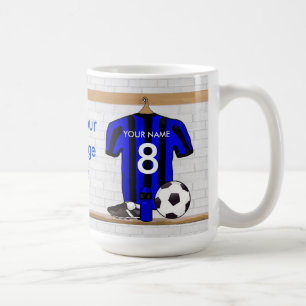 Personalised Black and Blue Football Soccer Jersey Coffee Mug