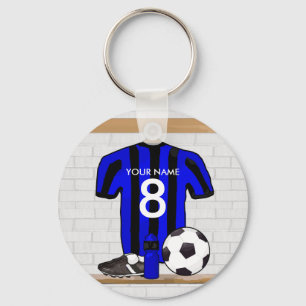 Personalised Black and Blue Football Soccer Jersey Key Ring