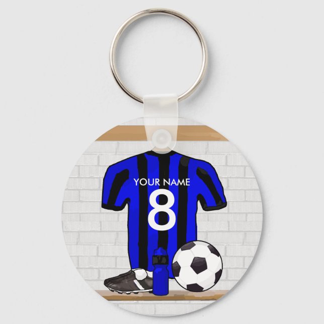 Personalised Black and Blue Football Soccer Jersey Key Ring (Front)