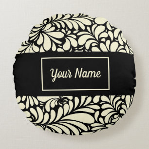 Personalised Black and Cream Round Pillow