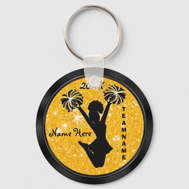 Personalised Black and Gold Cheer Keychains Cheap (Front)