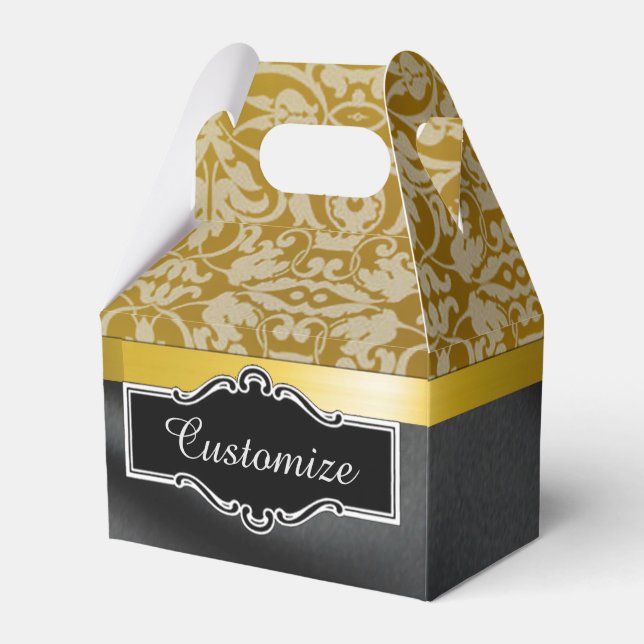 Personalised Black and Gold Damask Cube Box (Front Side)