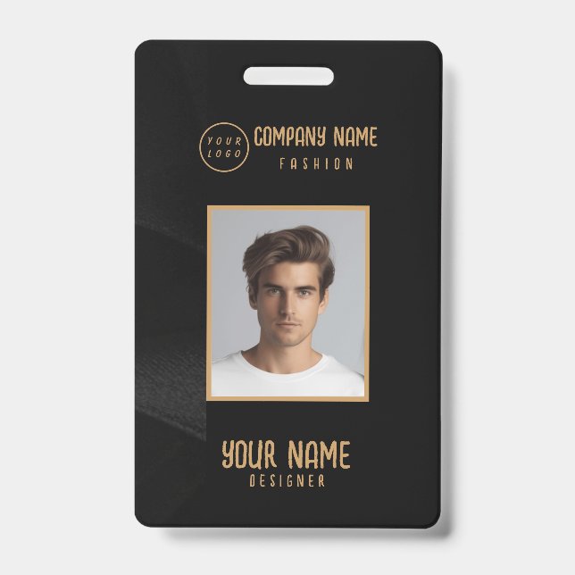 Personalised black and gold elegant badge ID badge (Front)