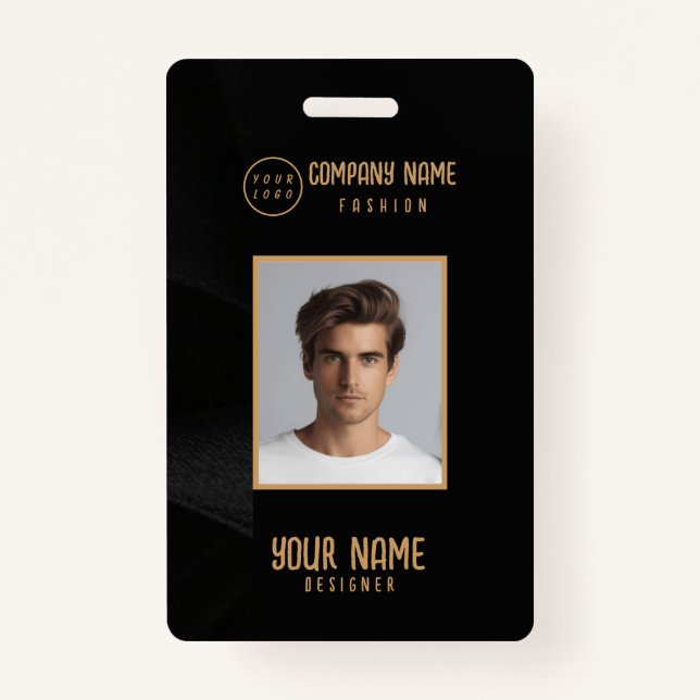 Personalised black and gold elegant badge ID badge (Front)