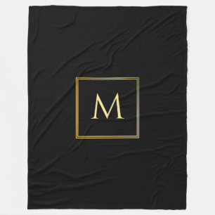 Personalised Black And Gold Elegant Monogram Fleece Blanket