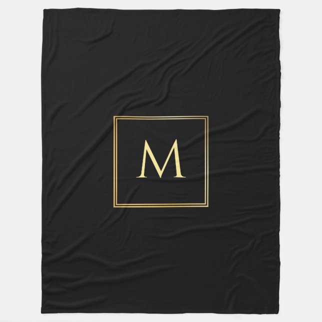 Personalised Black And Gold Elegant Monogram Fleece Blanket (Front)