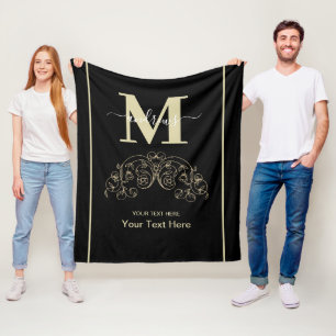 Personalised Black And Gold  Fleece Blanket