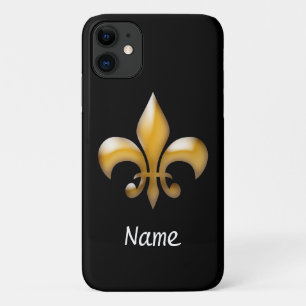 Personalised Black and Gold Fleur de Lis iPhone 11 Case