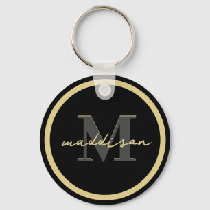 Personalised Black And Gold Foil Signature Name Key Ring