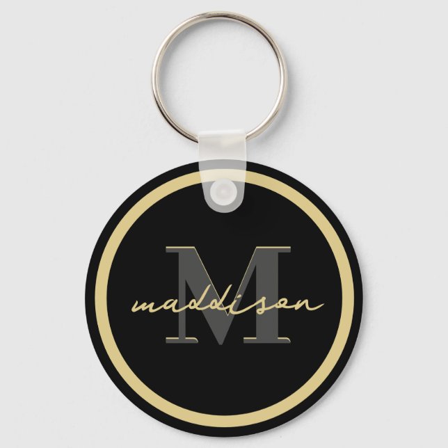 Personalised Black And Gold Foil Signature Name Key Ring (Front)