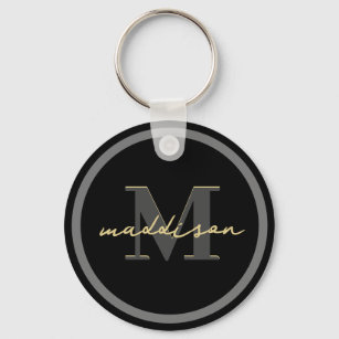 Personalised Black And Gold Foil Signature Name  Key Ring