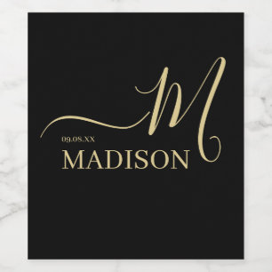 Personalised Black And Gold Foil Signature Wedding Wine Label
